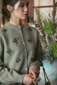 Embellished Green Pearl Floral Cardigan