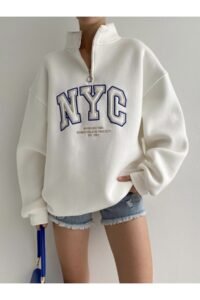 NYC Quarter Zip Sweatshirt  White