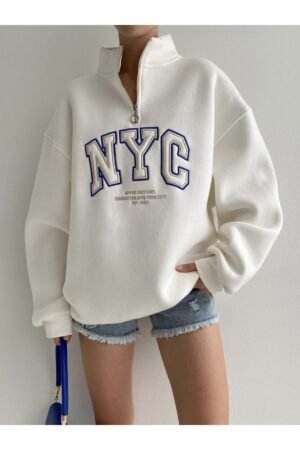 NYC Quarter Zip Sweatshirt White